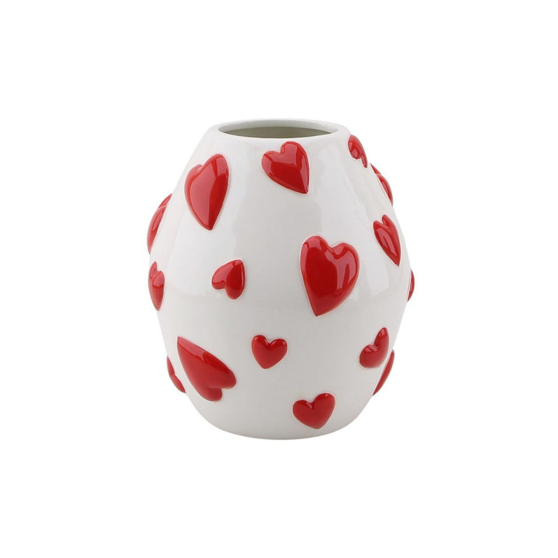 Vaas - Bloemvaasharten - Dolomiet - Wit/rood - 16x16x17,5cm