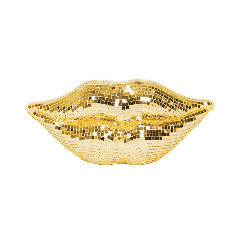 Ornament - disco -lippen - glas - goud - 29x10x13,5 cm