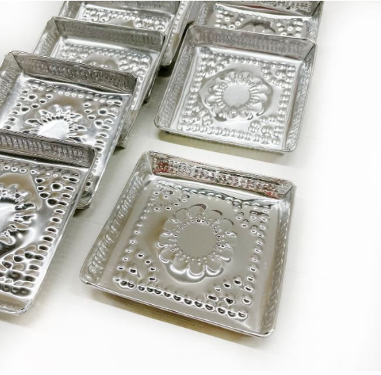 Geschenkset Rose kleurige Rasp, zilverkleurig schaaltje metaal en amberblokje