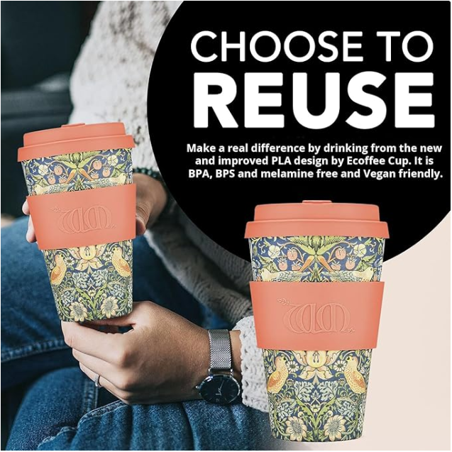 Ecoffee cup William Morris Gallery, Strawberry Thief 14 oz/ 400 ml
