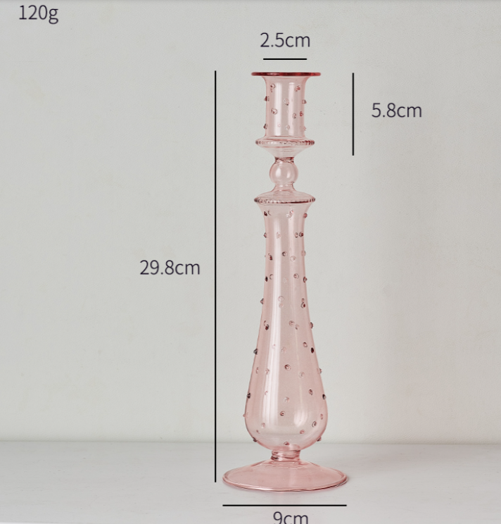 Glazen dotted kandelaar roze