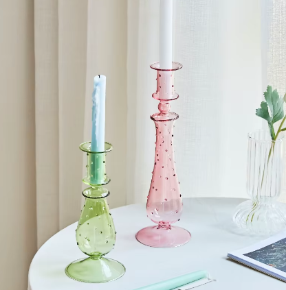 Glazen dotted kandelaar groen