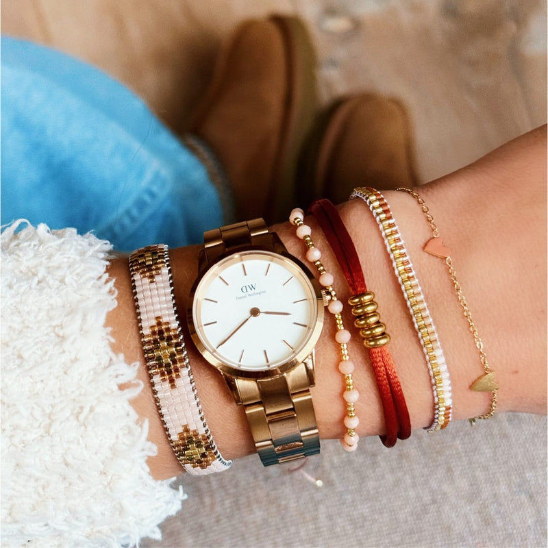PC114: Weefarmband nude/cognac/verguld