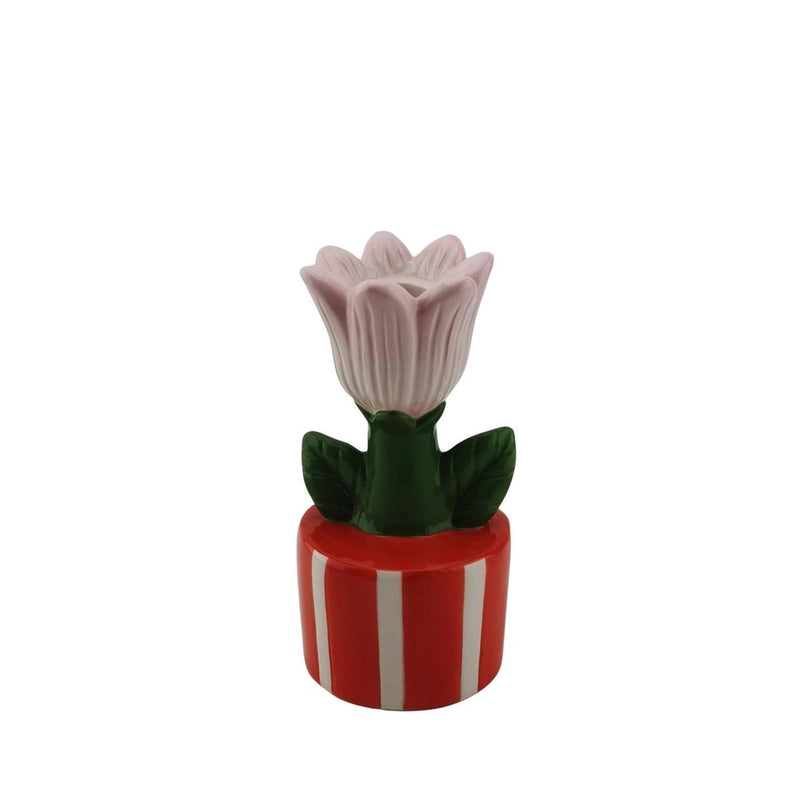 Kandelaar - Tulip - steengoed - oranje/roze- 9x8,5x17,5 cm