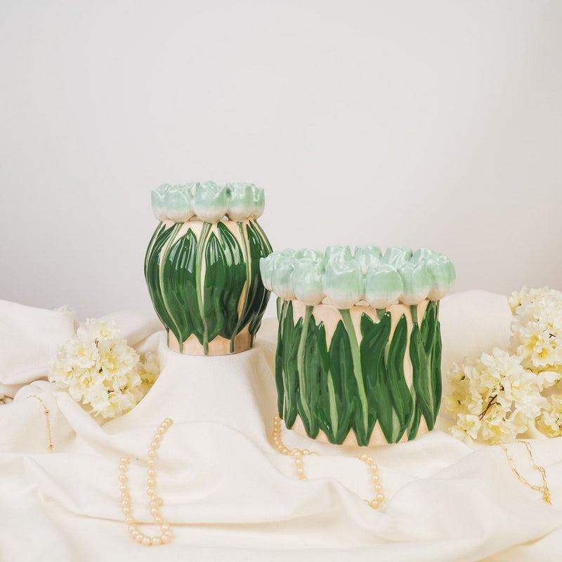 VASE-TULIPS- DOLOMITE-MINT/ GROEN-17X17X16CM