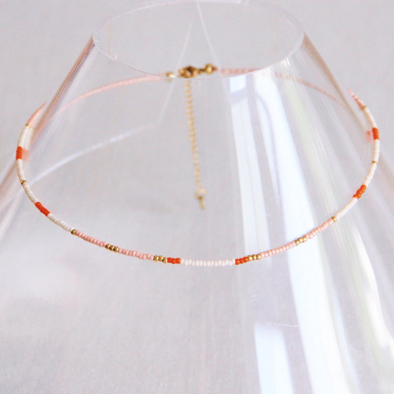 Kralen ketting - naakt/zalm/oranje