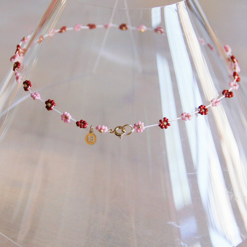 Ketting met madeliefjesbloem - lila/bordeaux