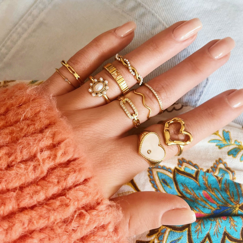 R609: RVS minimalistische ring met blokjes - goud