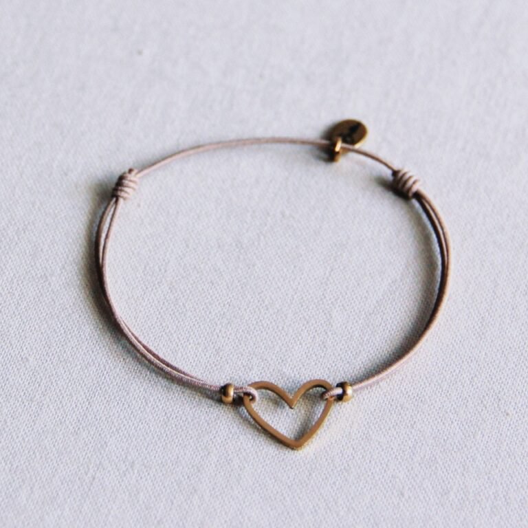 FW134: Elastische armband met open hart - taupe/goud