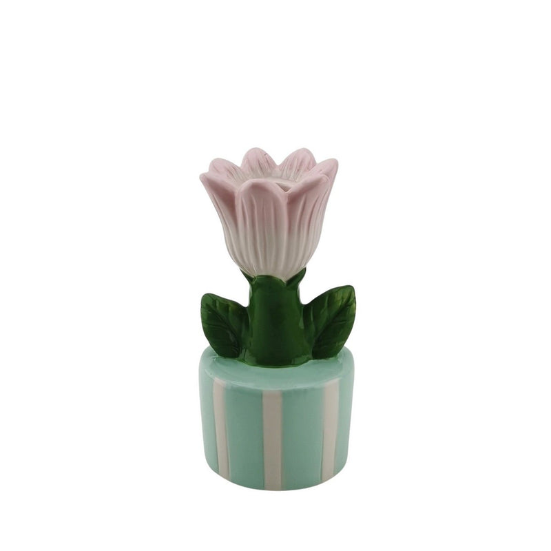 Kandelaar - Tulip - steengoed -munt/roze- 9x8,5x17,5