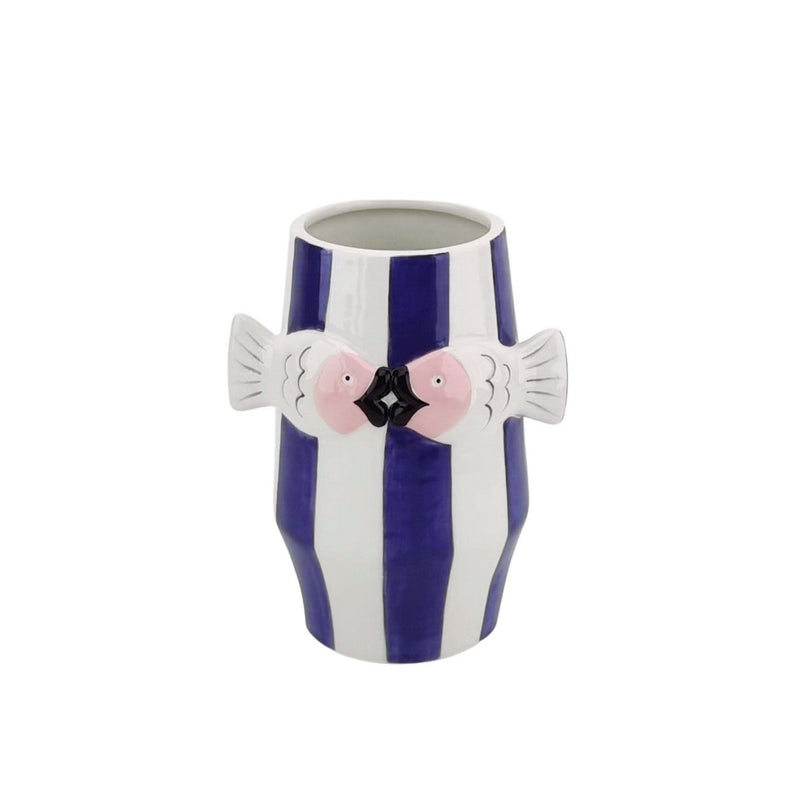 Vaas -bloemen vaas vissen - blauw/wit/roze - 14x11,5x18,5 cm
