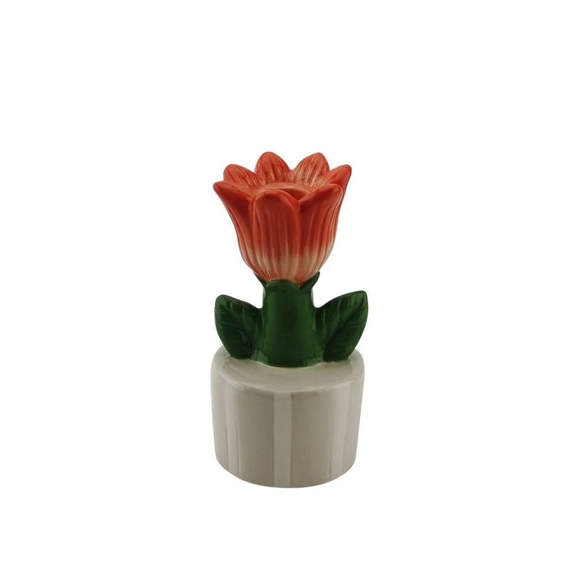 Kaarsenhouder - Tulip - steengoed zand/oranje- 9x8,5x17,5 cm