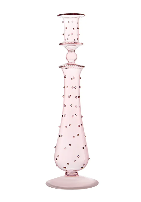 Glazen dotted kandelaar roze