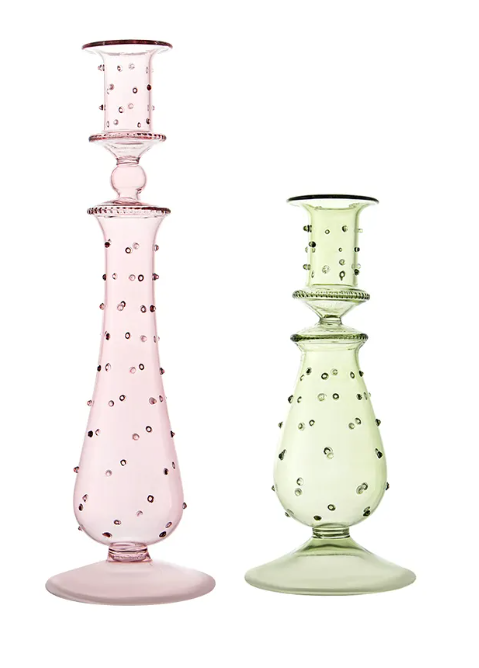 Glazen dotted kandelaar groen