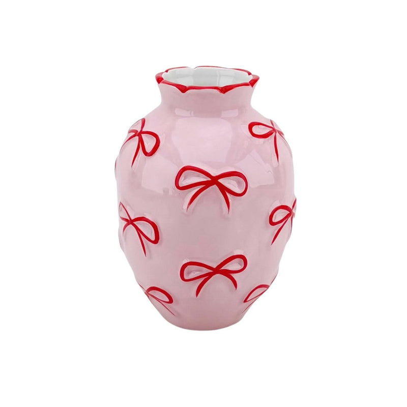 Vaas - Bloemvaaslinten - Dolomiet - Lichtroze/rood -13,5x13,5x19cm