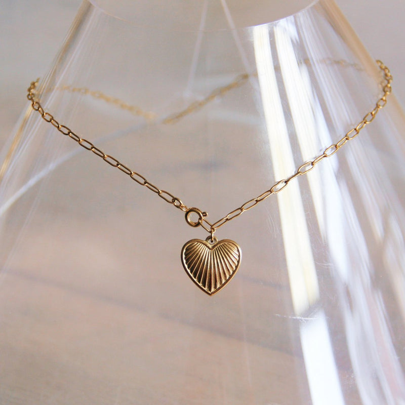 RVS D-chain ketting met versierd hart - goud