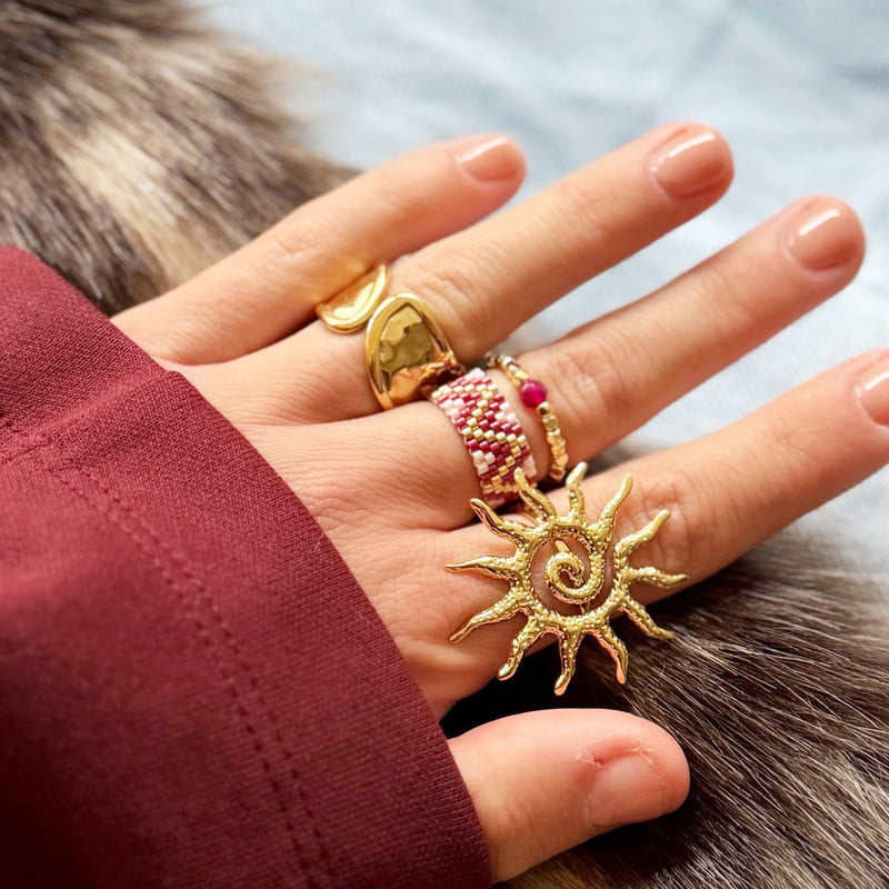 Elastische ring met natuursteen - hete roze