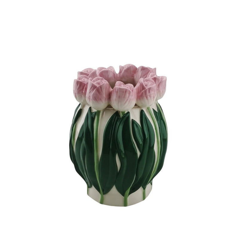 VASE-TULIPS- Dolomiet-lichtroze/ groen-12,5x12,5x16cm