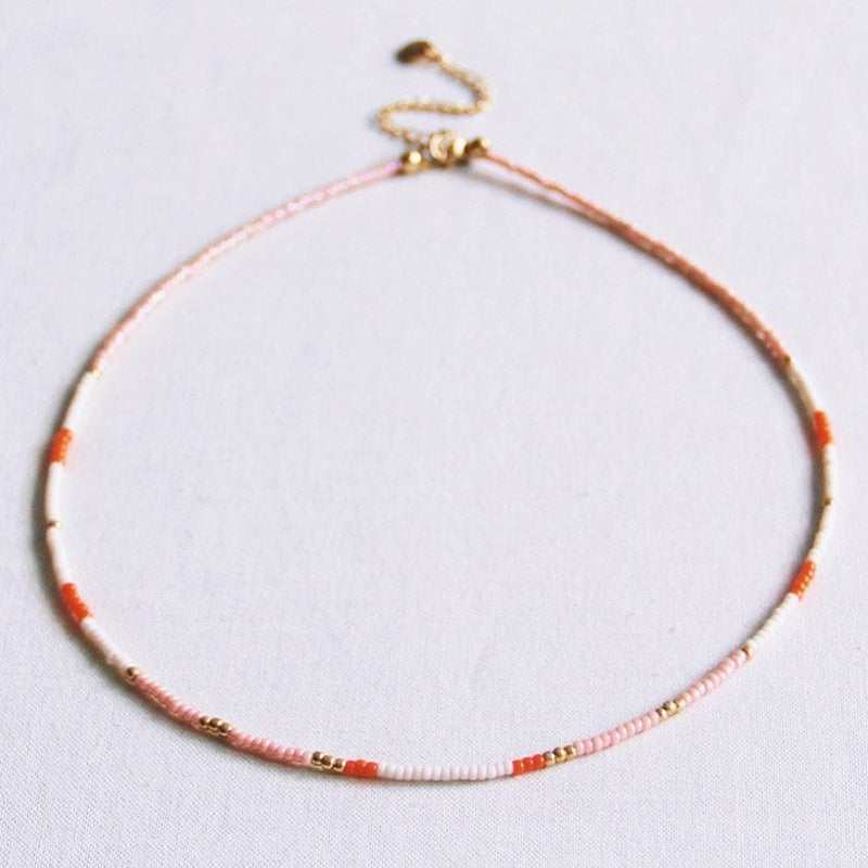 Kralen ketting - naakt/zalm/oranje