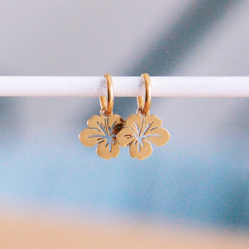 RVS creool met elegante bloem - goud