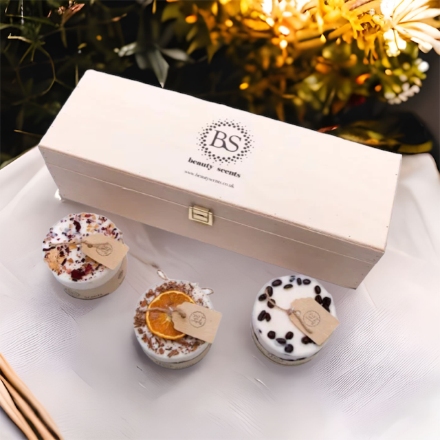 Beauty Scents Geschenkset van kleine 3 verschillende kaarsen