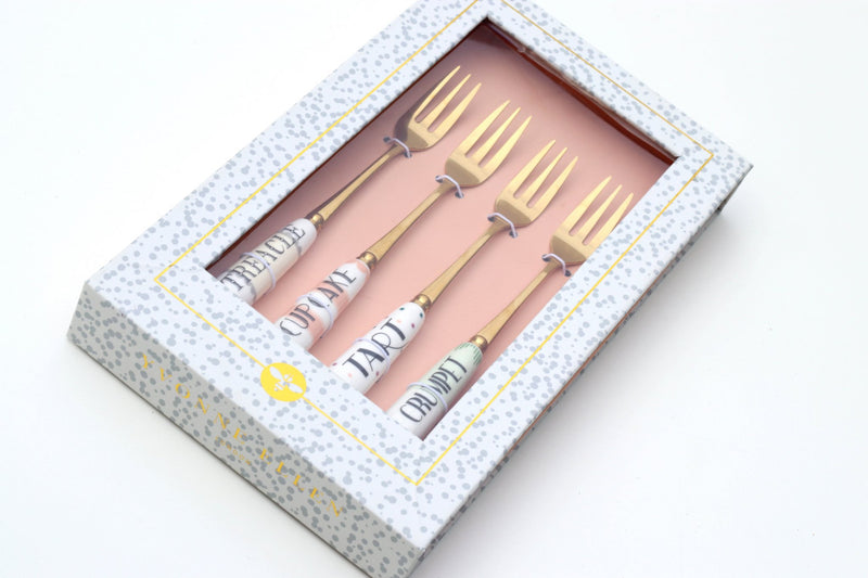 Yvonne Ellen Set/4 Mixed Tekst Cake Forks 12,5cm, giftbox /1
